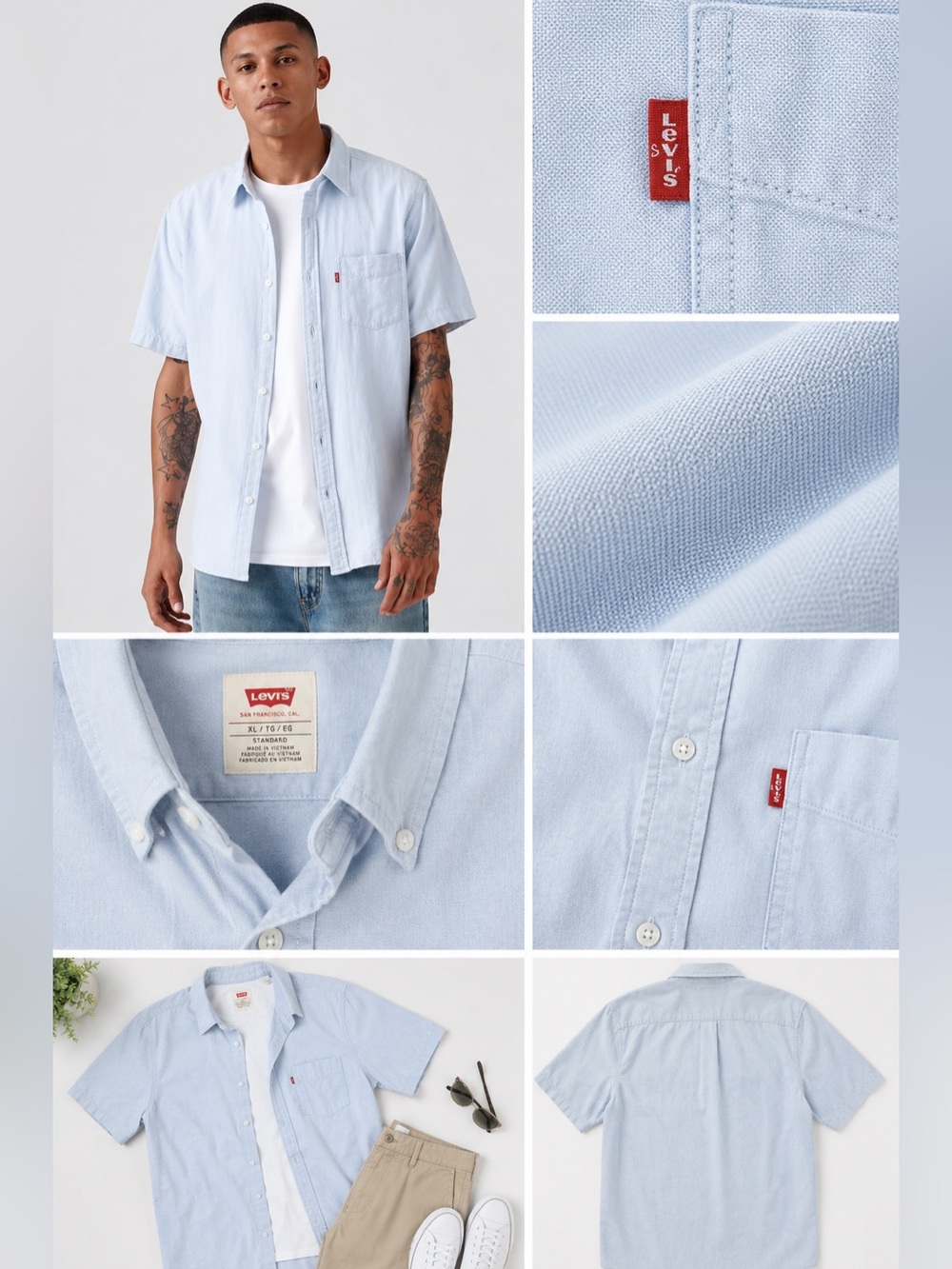Levi’s Men Light Blue Short Sleeve Button Up Shirt XL Cotton Blend Casual Summer